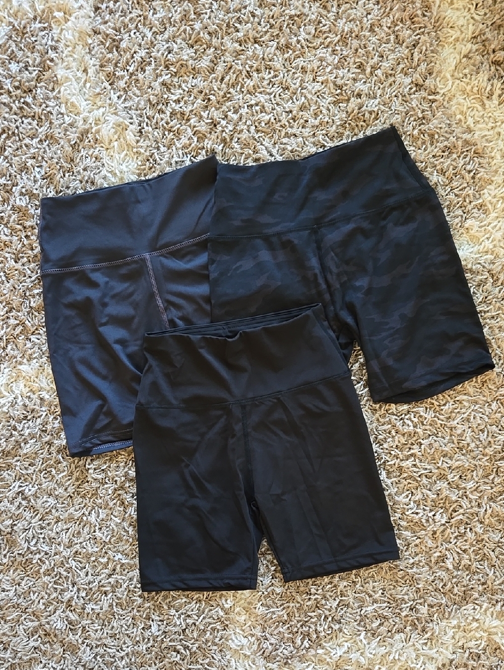 NWOT Real Essentials High-Waist Bike Shorts Trio Gray, Black, Camo